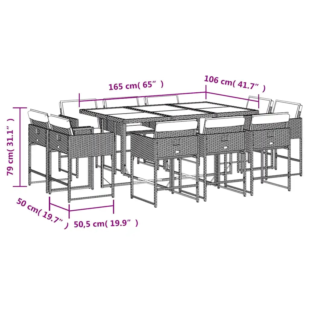 Set da Pranzo da Giardino 11 pz con Cuscini in Polyrattan Nero 3278153