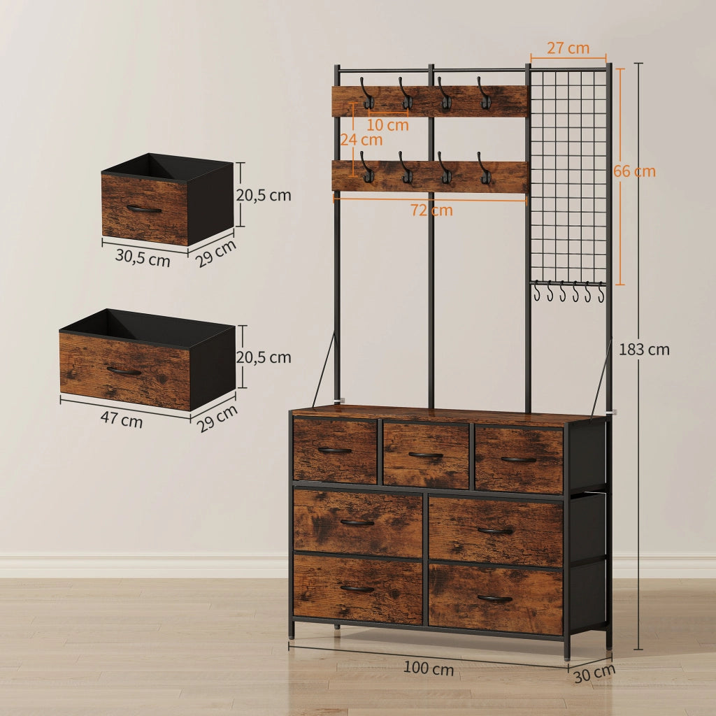 Mobile ingresso con scarpiera, appendiabiti, cassetti e ripiani ¨C Xylo ¨C 100x30x183 cm marrone rustico