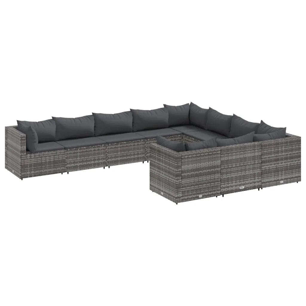 Set Divano da Giardino 10 pz con Cuscini Grigio in Polyrattan 3308330