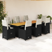 Set Bistrò da Giardino 9 pz con Cuscini in Polyrattan Nero 3277271