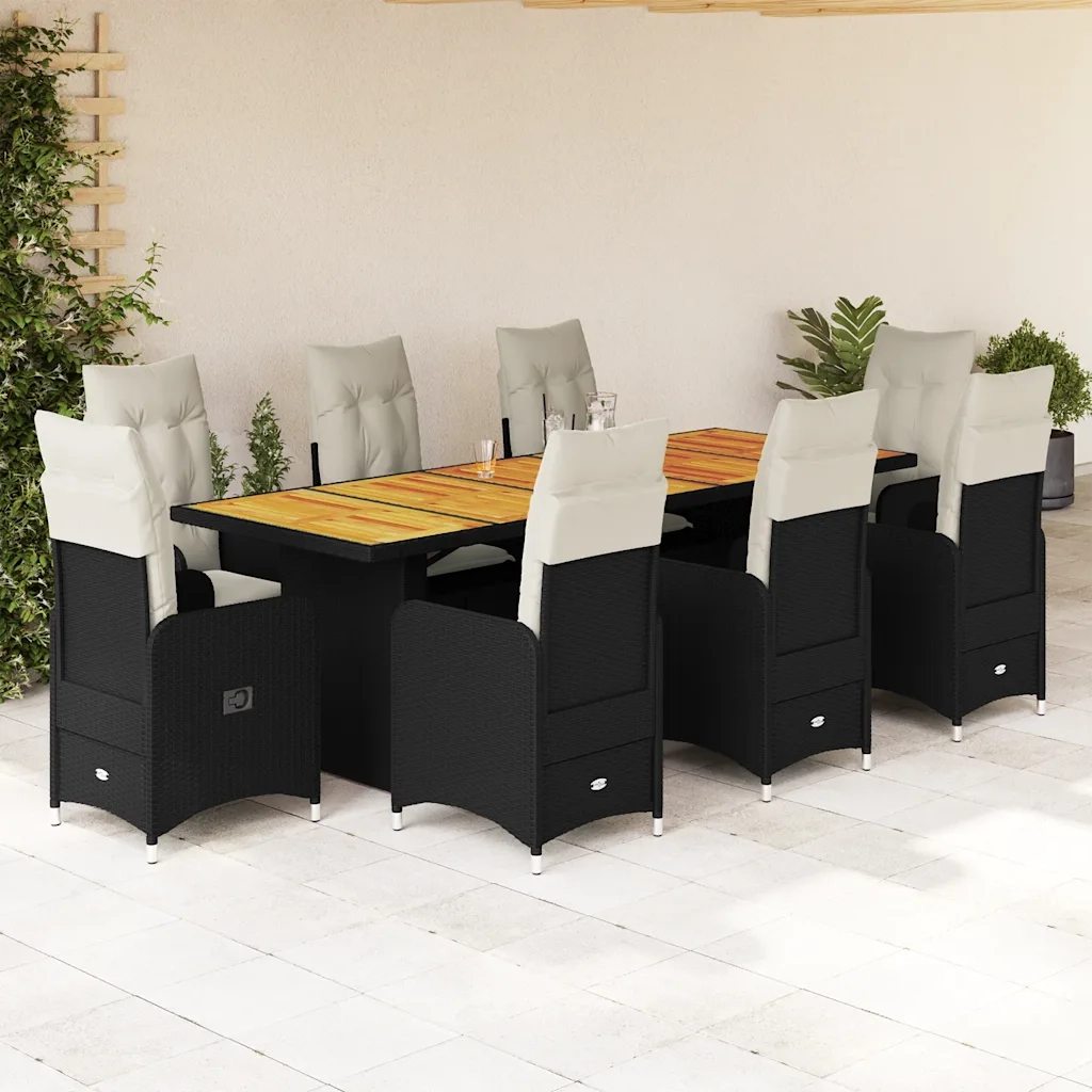 Set Bistrò da Giardino 9 pz con Cuscini in Polyrattan Nero 3277271