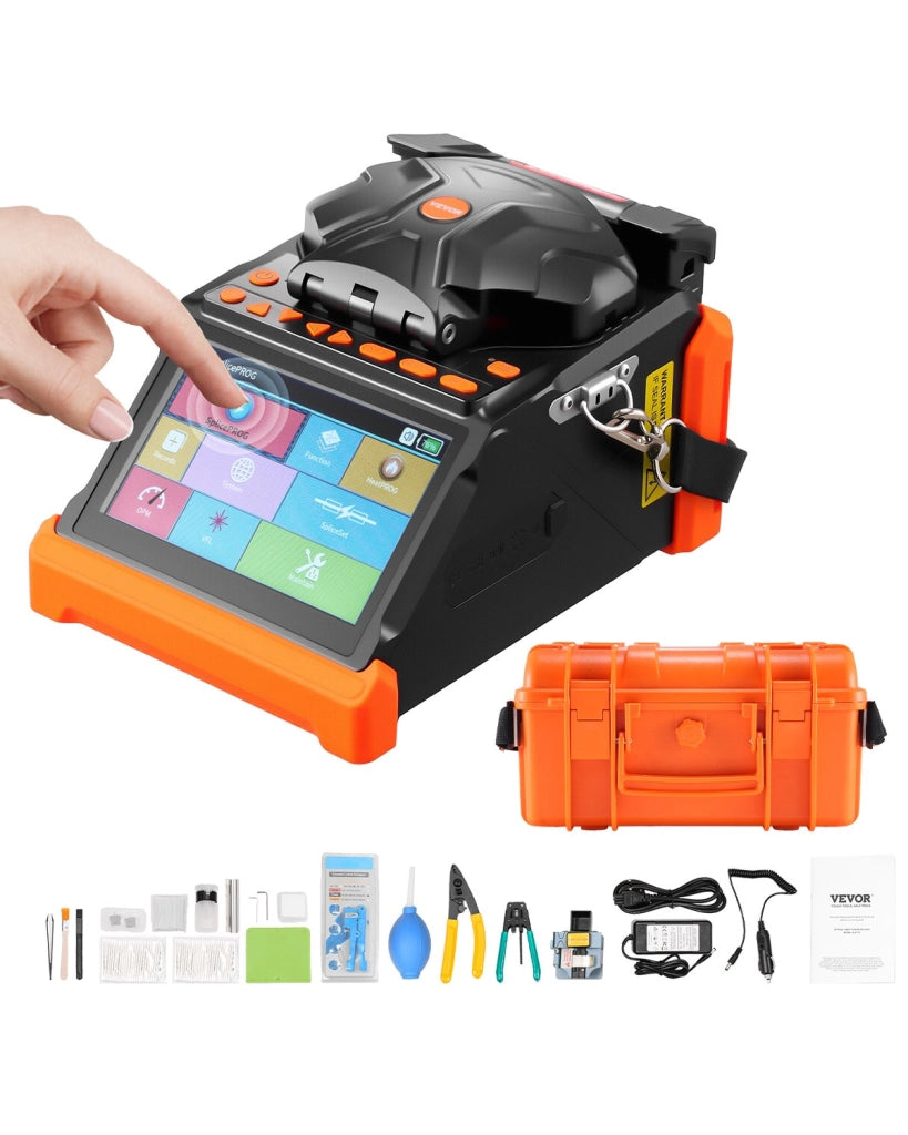 Saldatrice a Fusione Fibra Ottica ALK-T8 con 6 Motori, Giuntatrice Touch 5 Pollici, Batteria 7800mAh per Fibre SM MM DS NZDS, Compatta