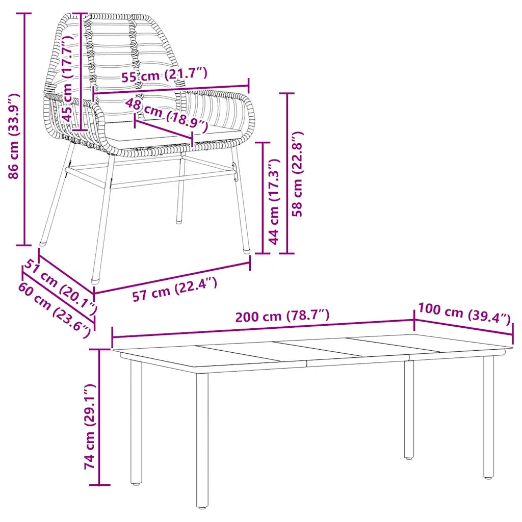 Set Pranzo da Giardino 7pz con Cuscini Marrone Polyrattan Vetro 3334560