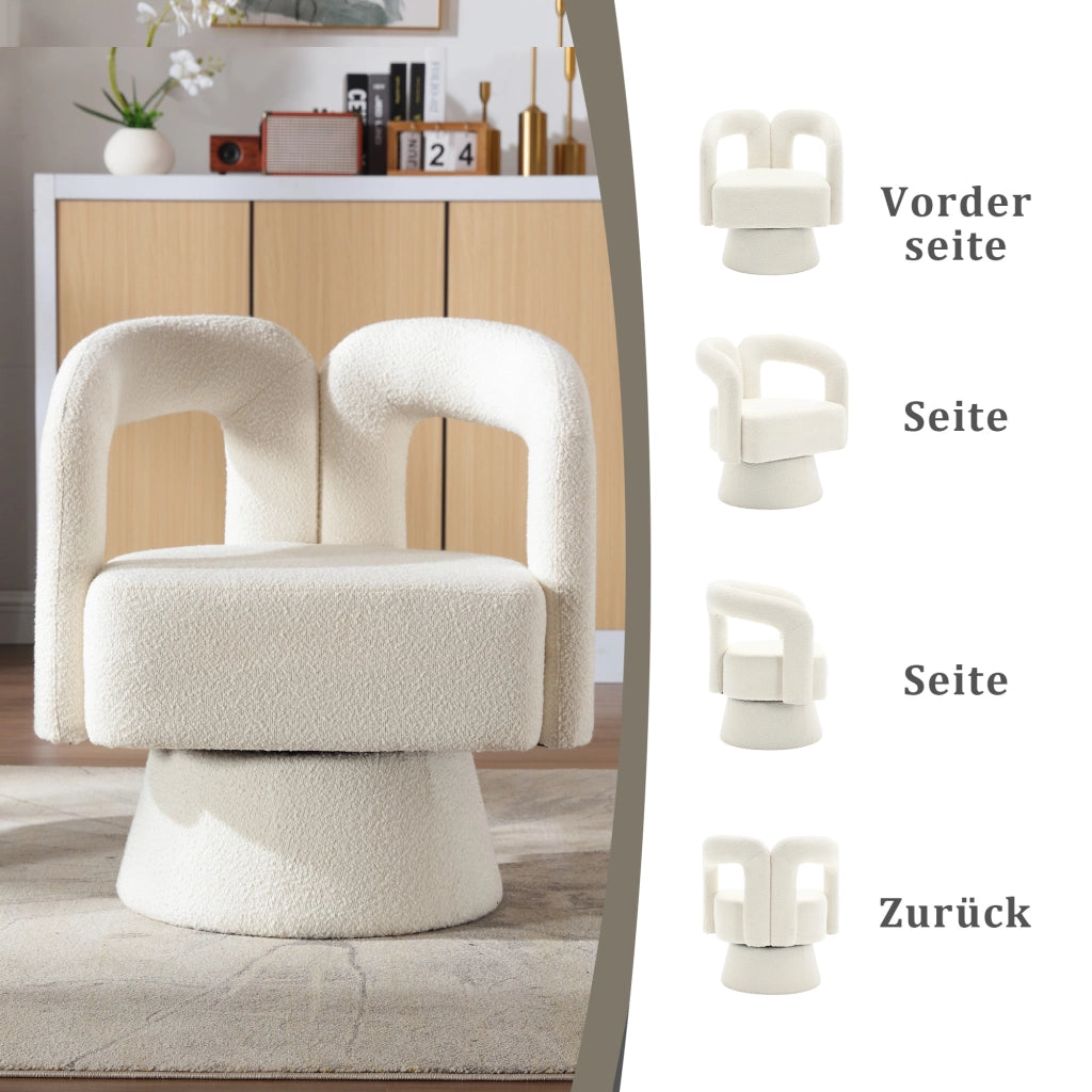 POLTRONA Girevole 360° 67x55x74 cm Boucle Beige