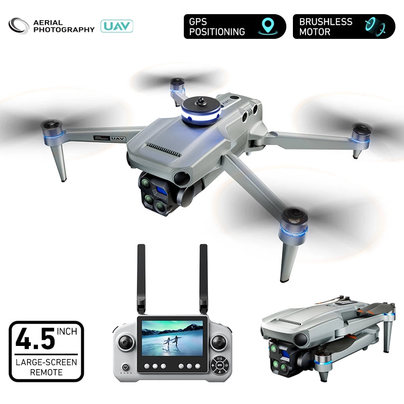 Drone con telecamera PT50 1080P GPS 2 batterie 3.7V 2700mAh 38 min schermo 4.5 zoom 5x doppia camera evitatore ostacoli 90 gradi pieghevole 14+ 300 mt