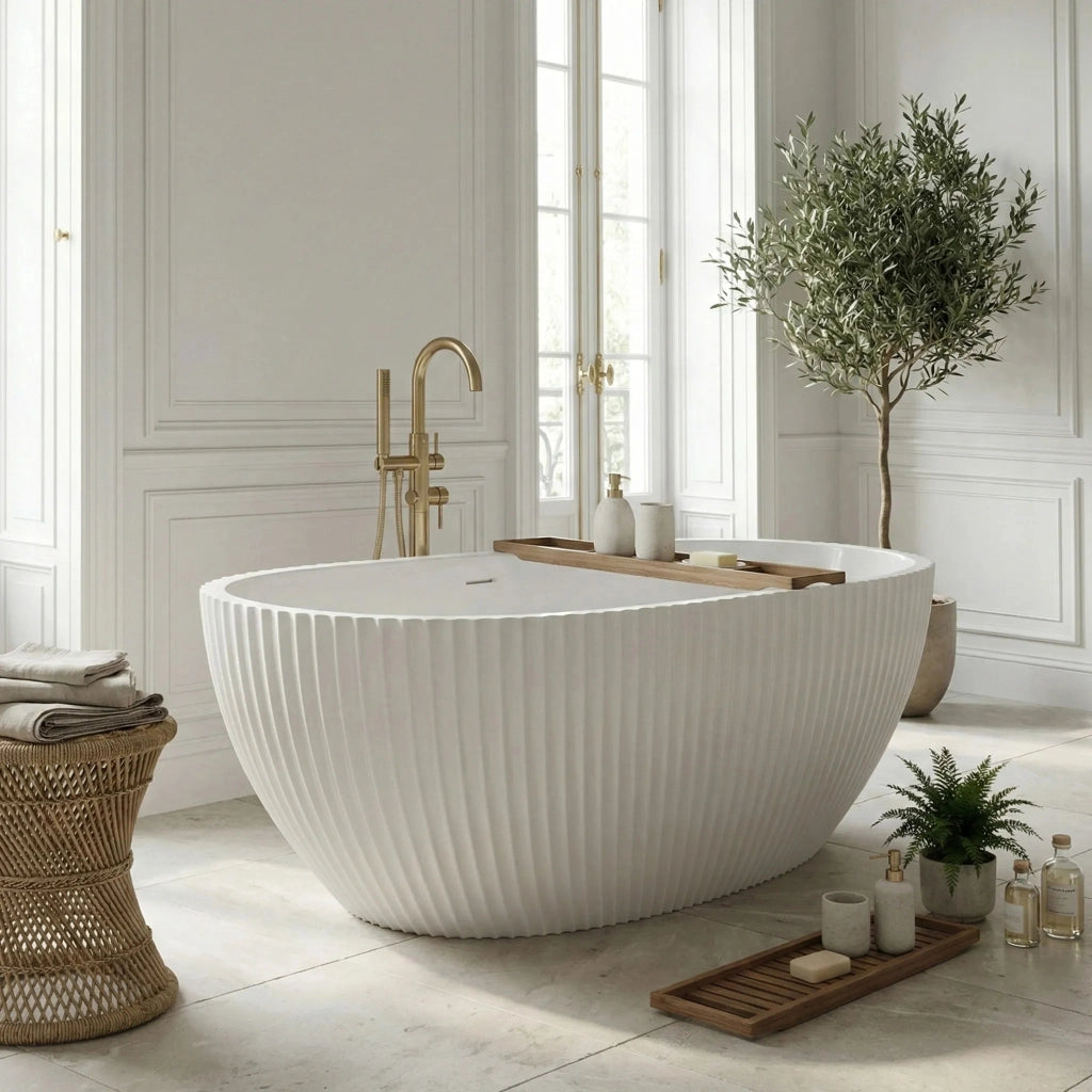 Vasca Da Bagno Freestanding In Acrilico Carmen 170 Copritappo bianco