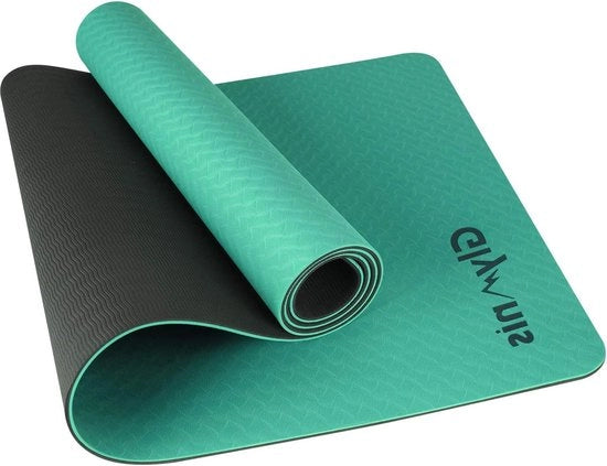 Mat di yoga in TPE antiscivolo, impermeabile, con cinta, 183 x 61 x 6 cm