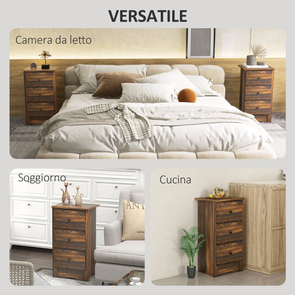 Comodino 3 Cassetti Rustico in Legno ¨C Minimal ¨C 40x30x74 cm Marrone