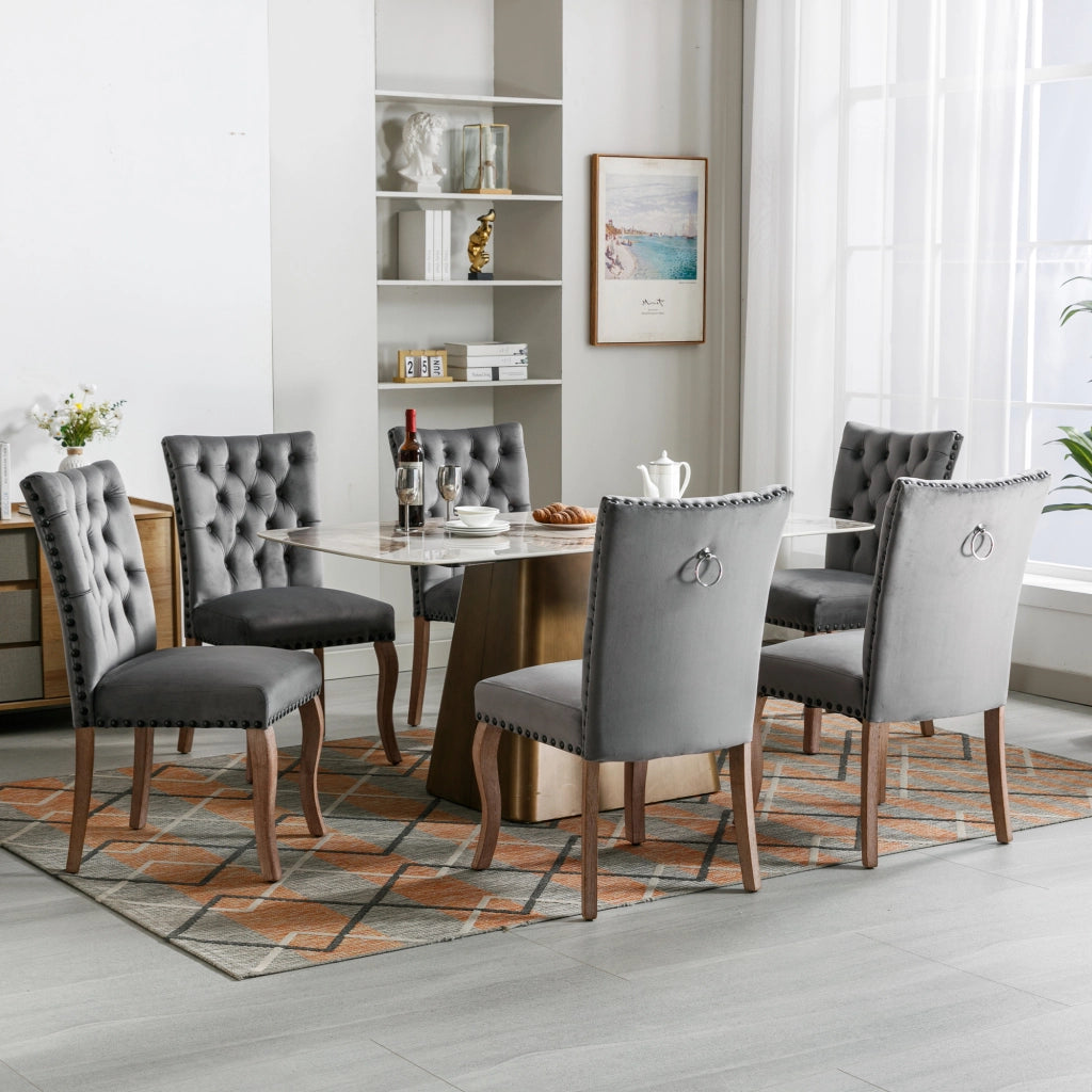Sedie da Pranzo in Velluto con Gambe in Legno Massello ¨C Xylo ¨C Grigio, Set 6 Pezzi