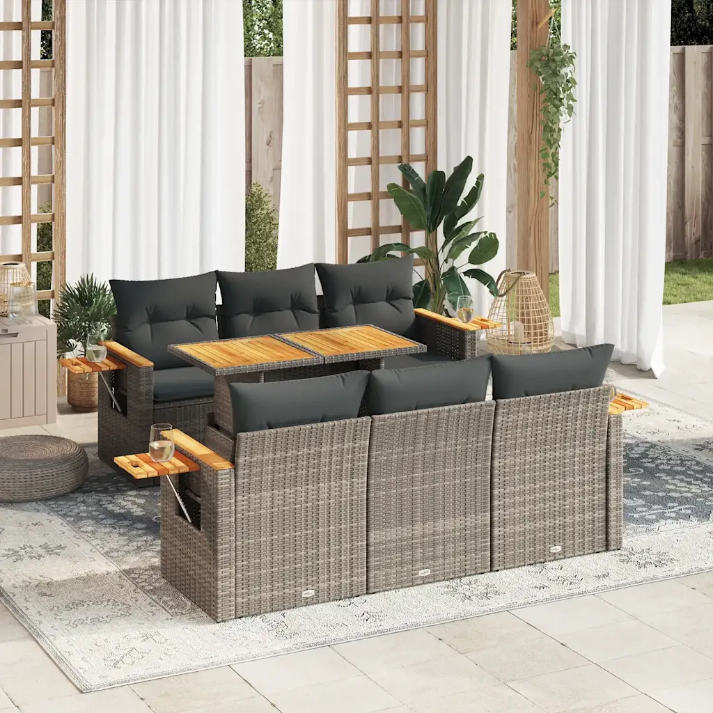 Set Divani da Giardino 7pz con Cuscini Grigio Polyrattan Acacia 3327560