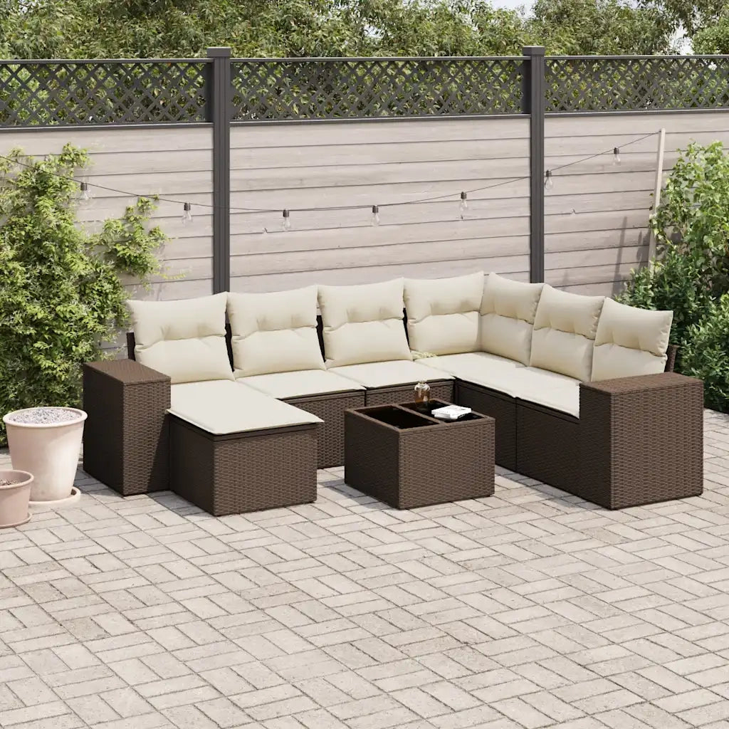 Set Divani da Giardino 8 pz con Cuscini Marrone in Polyrattan 3222912