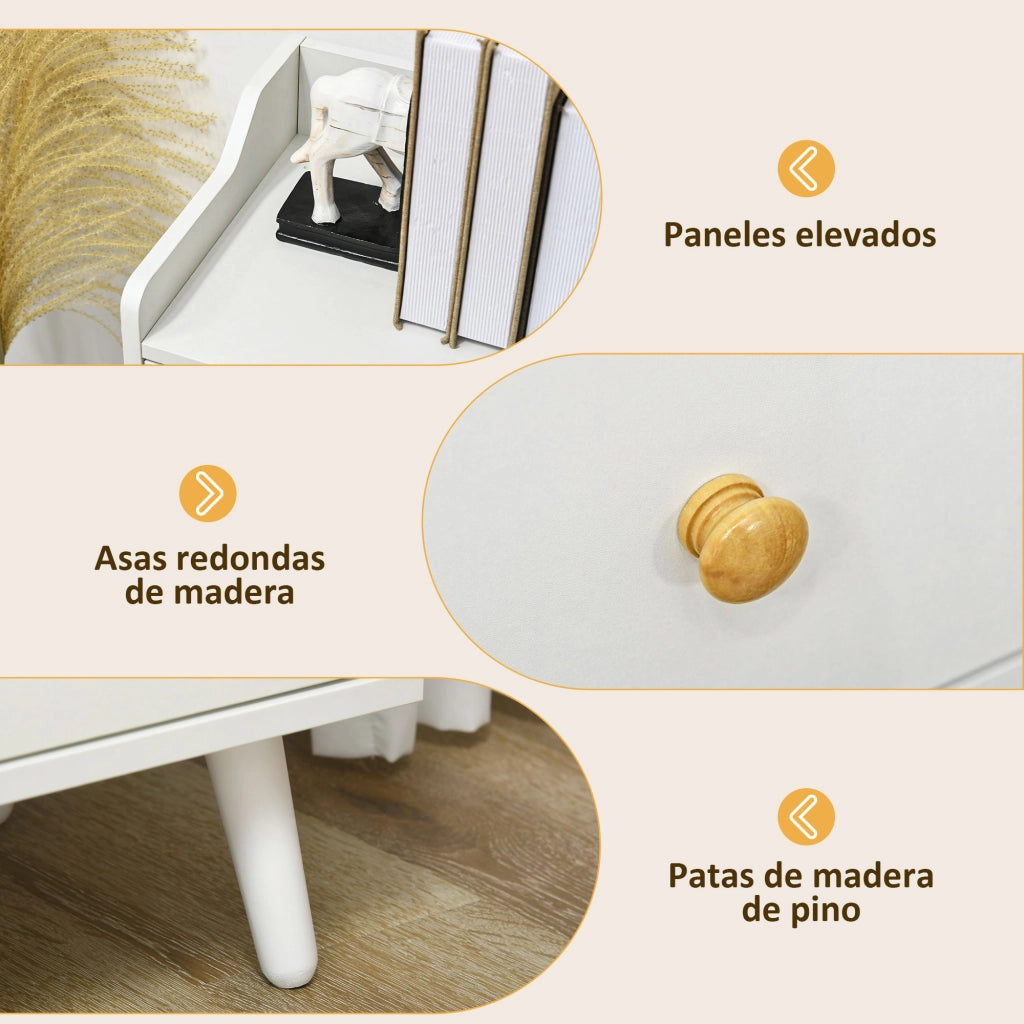 Credenza Moderna con 2 Ante e 3 Cassetti ¨C Minimal ¨C Bianco Legno Pino 90x32x80