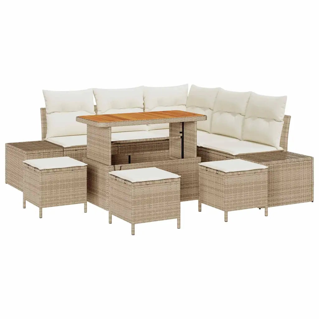 Set Divano da Giardino con cuscino 9 pcs Beige Poly Rattan 3364741