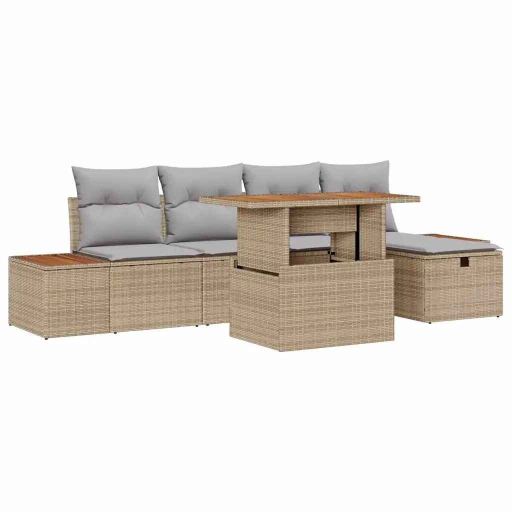 Set Divano da Giardino con cuscino 6 pcs Beige polyrattan