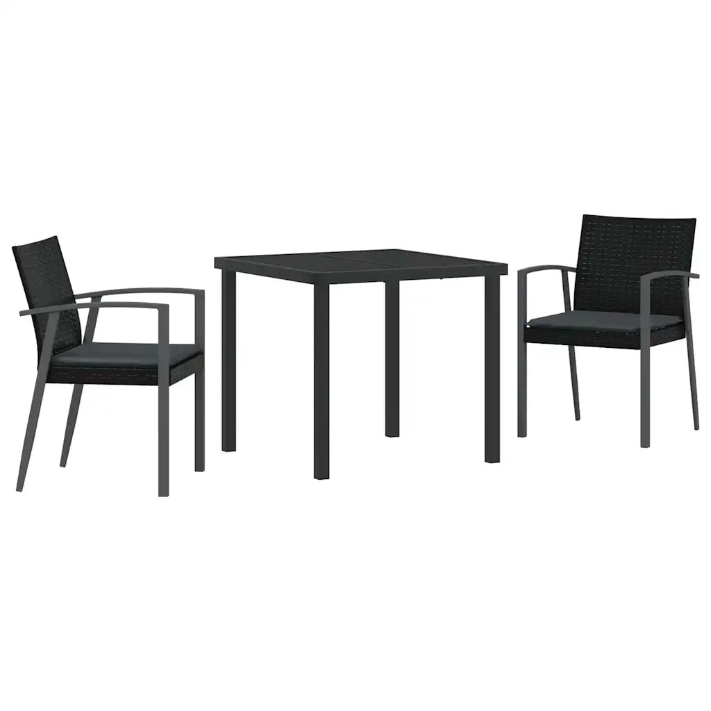 Set da Pranzo per Giardino 3 pcs Nero e Grigio Rattan in PE