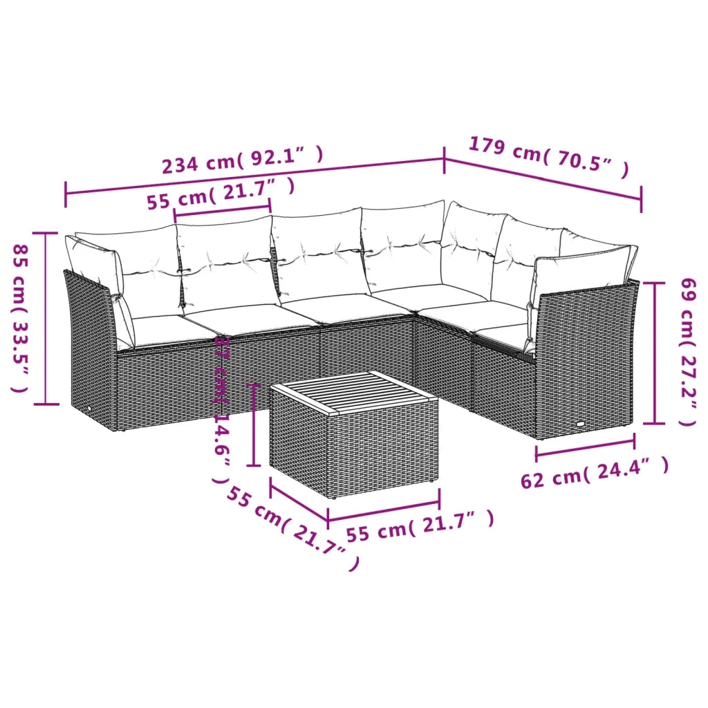 Set Divani da Giardino 7 pz con Cuscini Grigio in Polyrattan 3255990