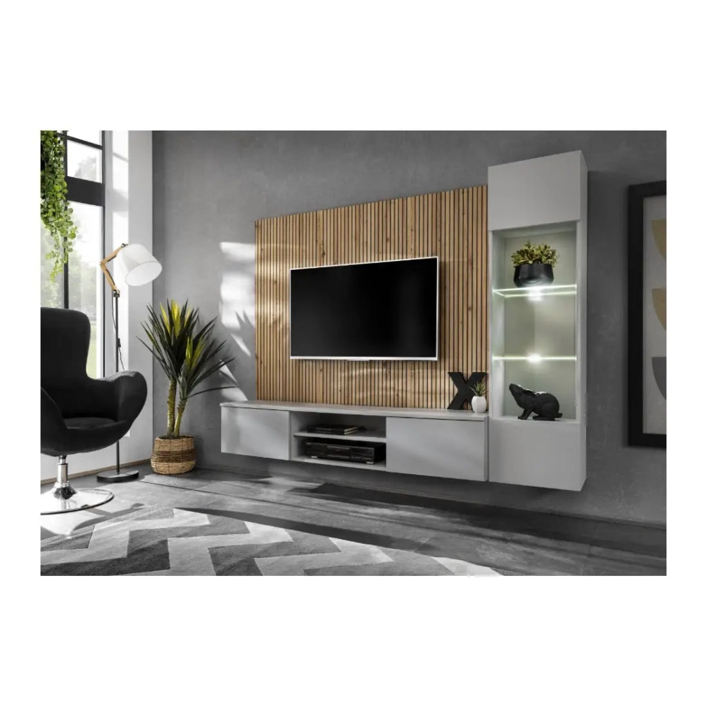 Composizione murale IXAR – Mobile TV e vetrina sospesa – Con LED