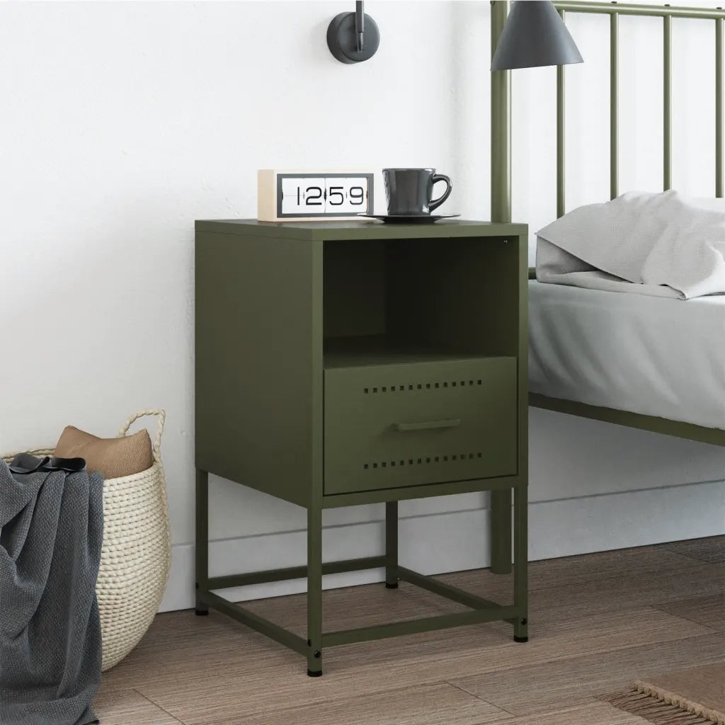 Comodino Verde Oliva 36x39x60,5 cm in Acciaio 846562