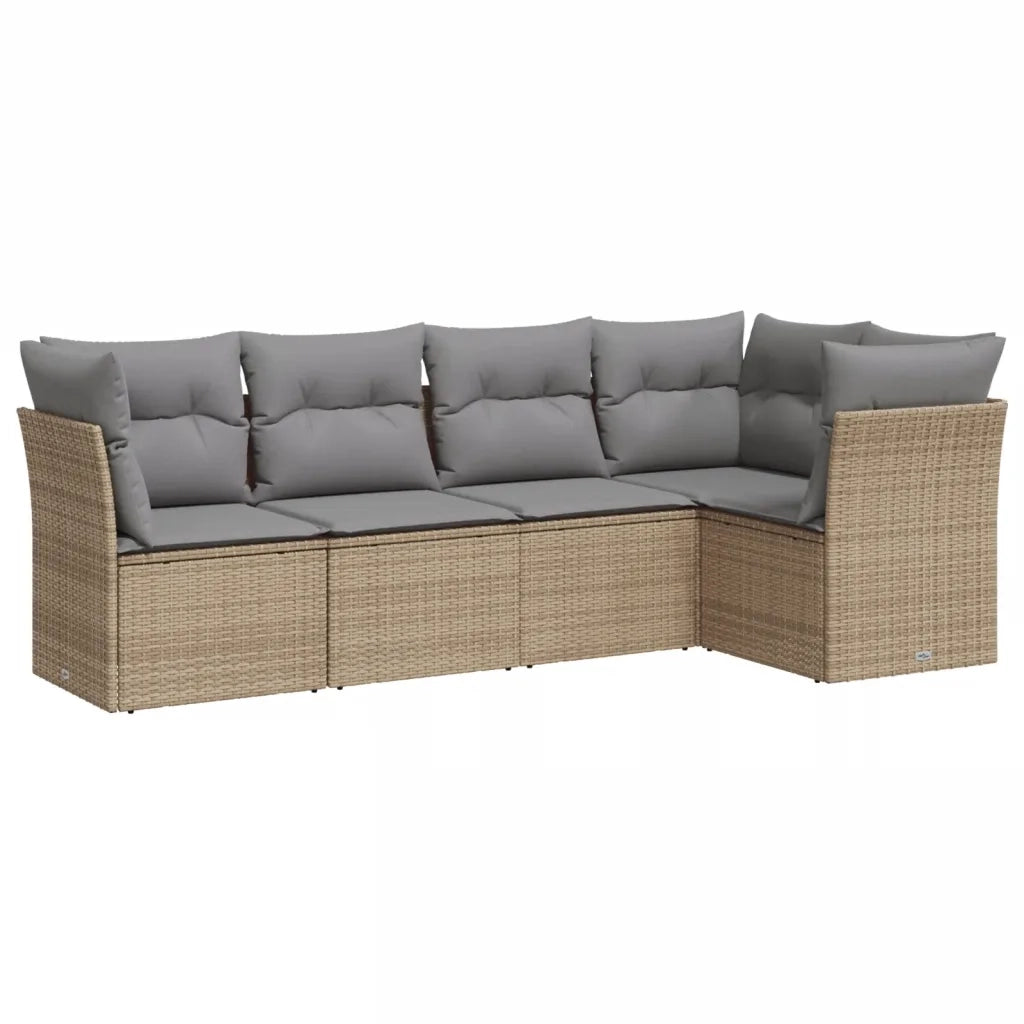 Set Divano da Giardino 5 pz con Cuscini Beige in Polyrattan