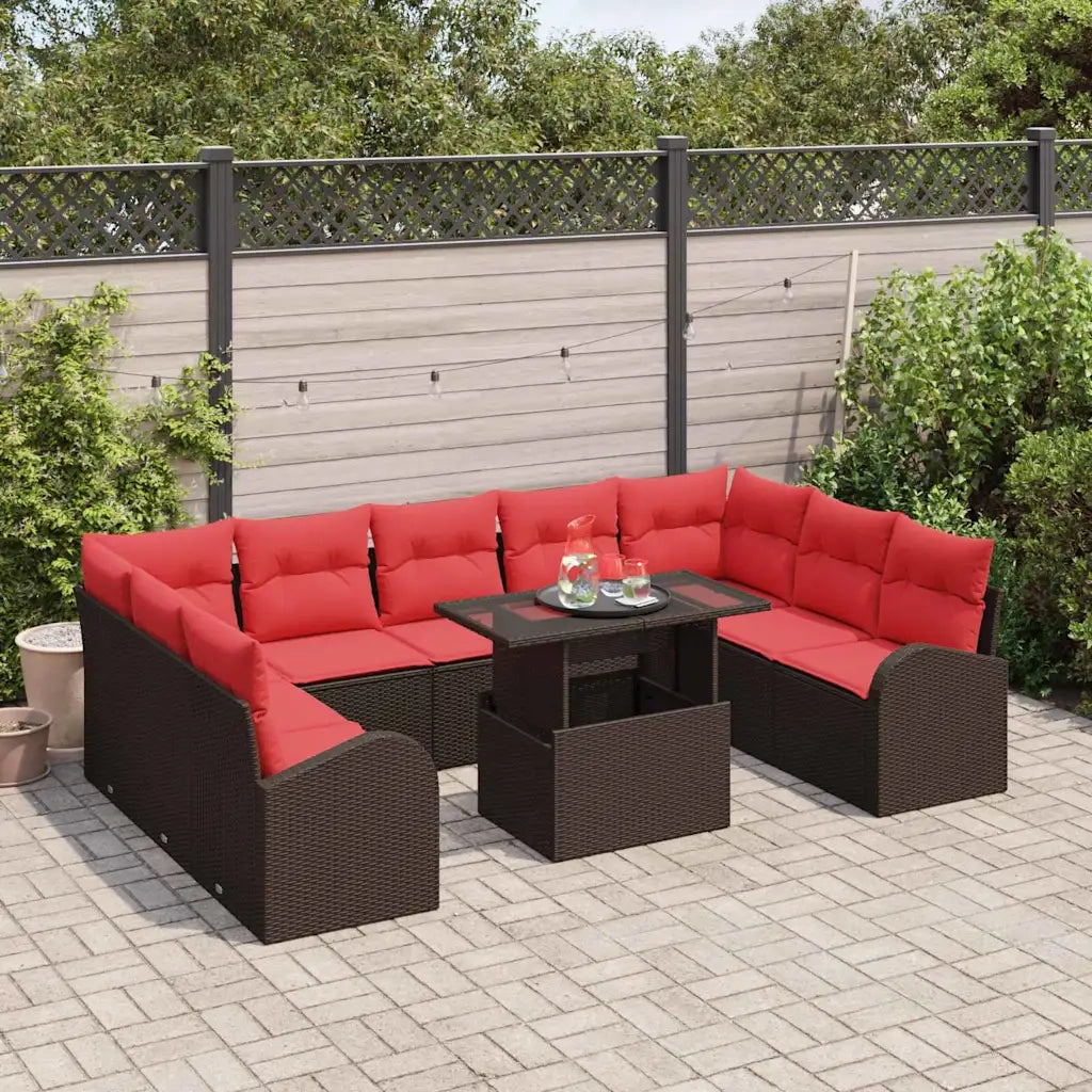 Set Divano da Giardino con cuscino 10 pcs Marrone polyrattan 3348710