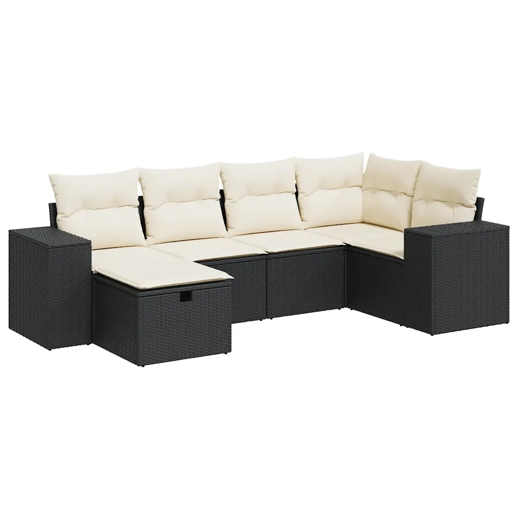 Set Divano da Giardino 6 pz con Cuscini Nero in Polyrattan 3325682