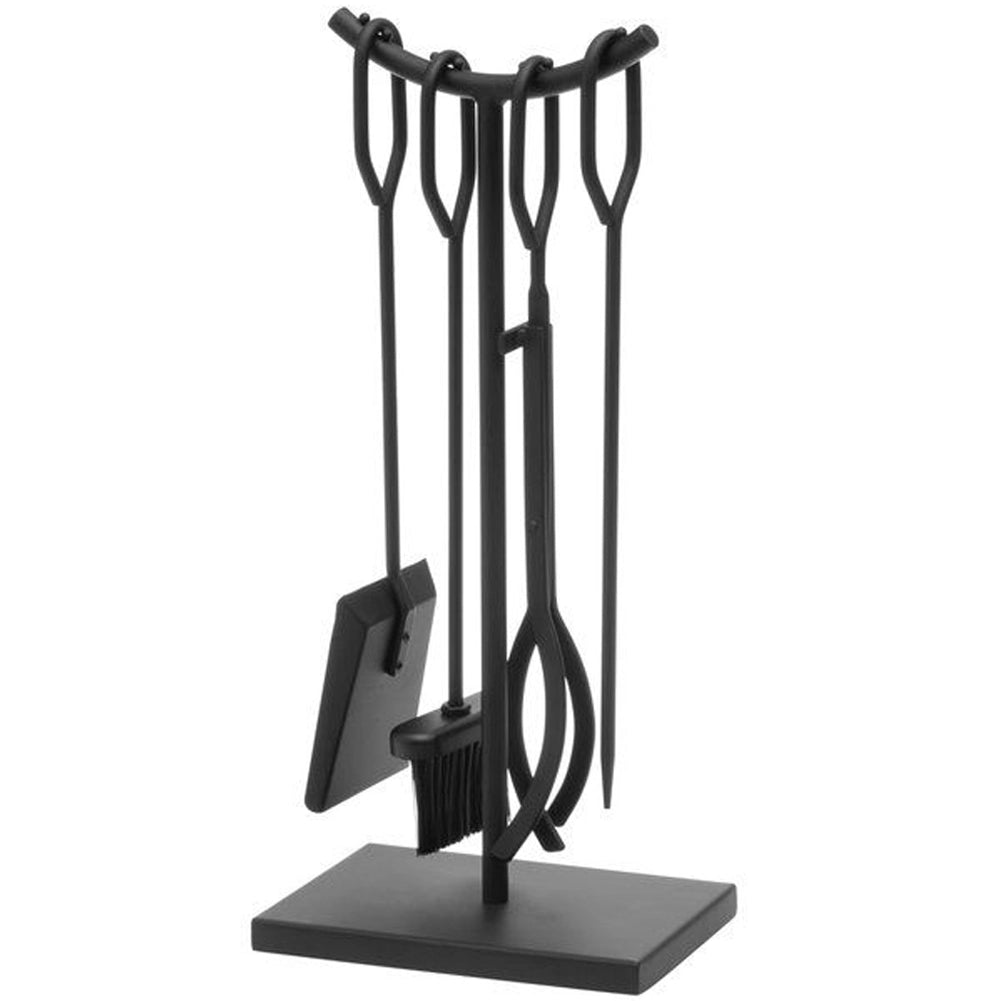 Kit 4 Pezzi Accessori Camino in Ferro Battuto Nero Classico Supporto Stand in Ferro