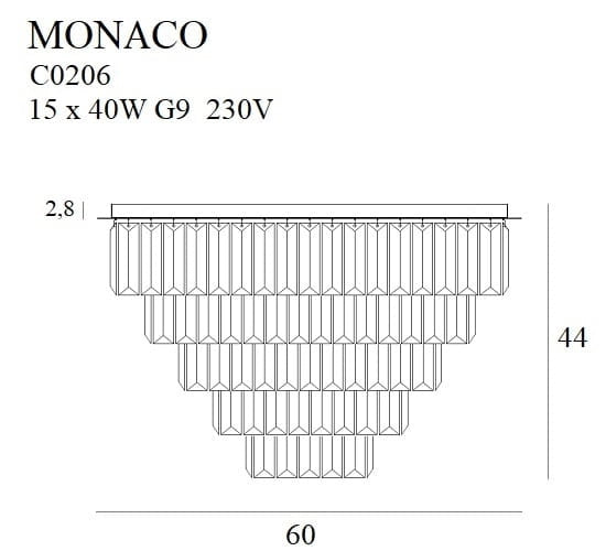 Plafoniera cristallo glamour oro 60cm Monaco 15xG9 Maxlight