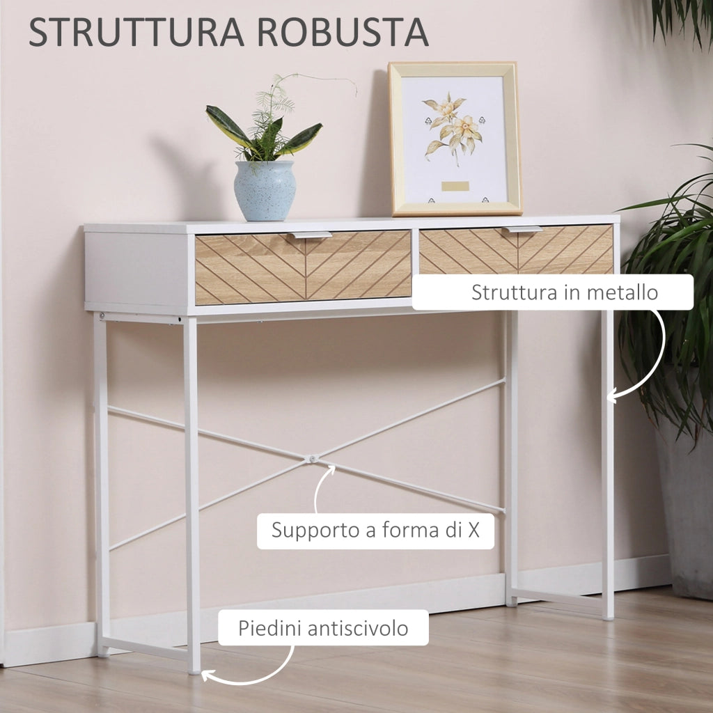 Consolle con 2 Cassetti ¨C Minimal ¨C Bianco Metallo 100x30x75cm