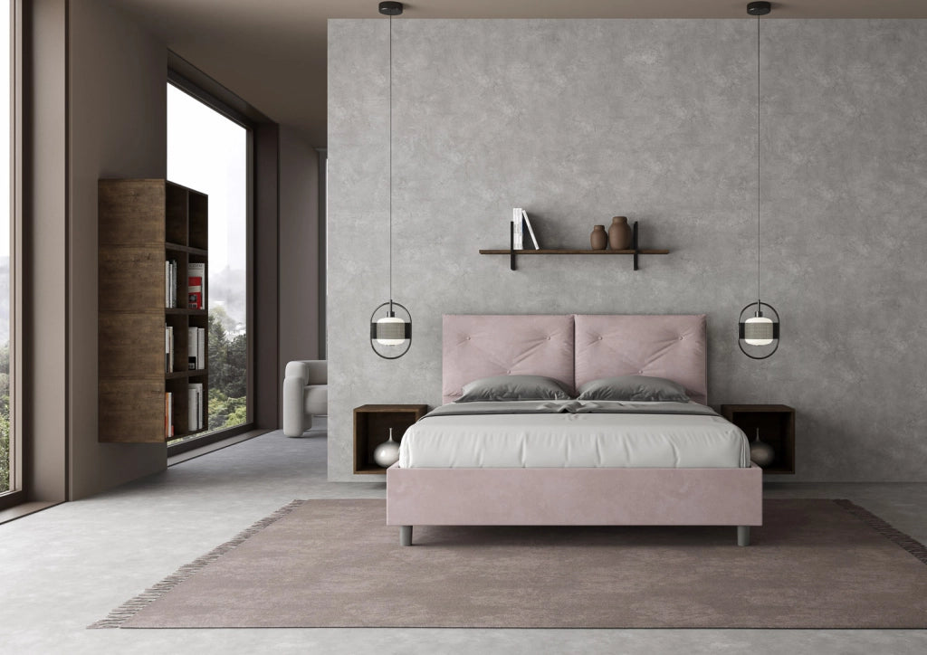 BS COM Letto matrimoniale senza rete imbottito 160x210 microfibra glicine