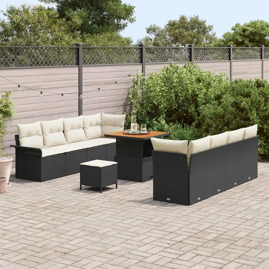 Set Divano da Giardino con cuscino 11 pcs Nero polyrattan