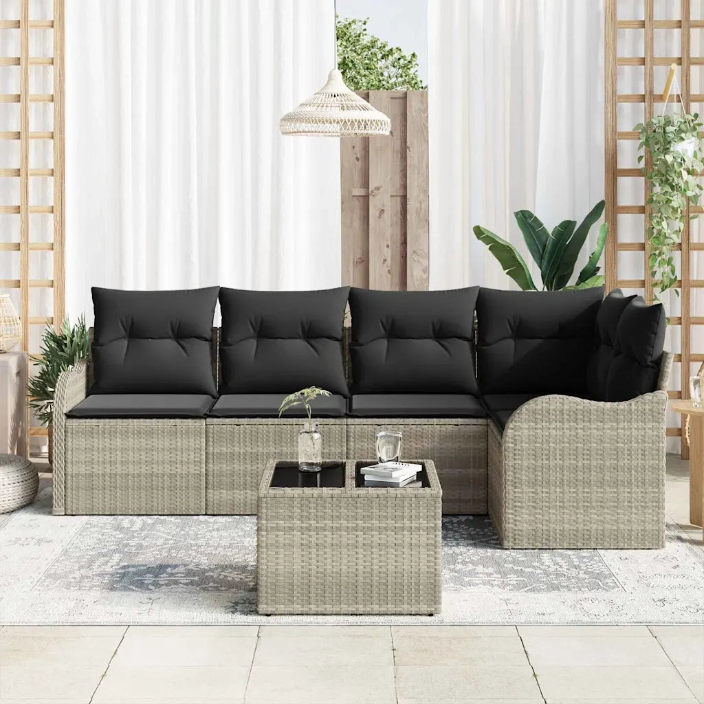 Set Divano da Giardino 6 pcs Grigio chiaro Poly Rattan