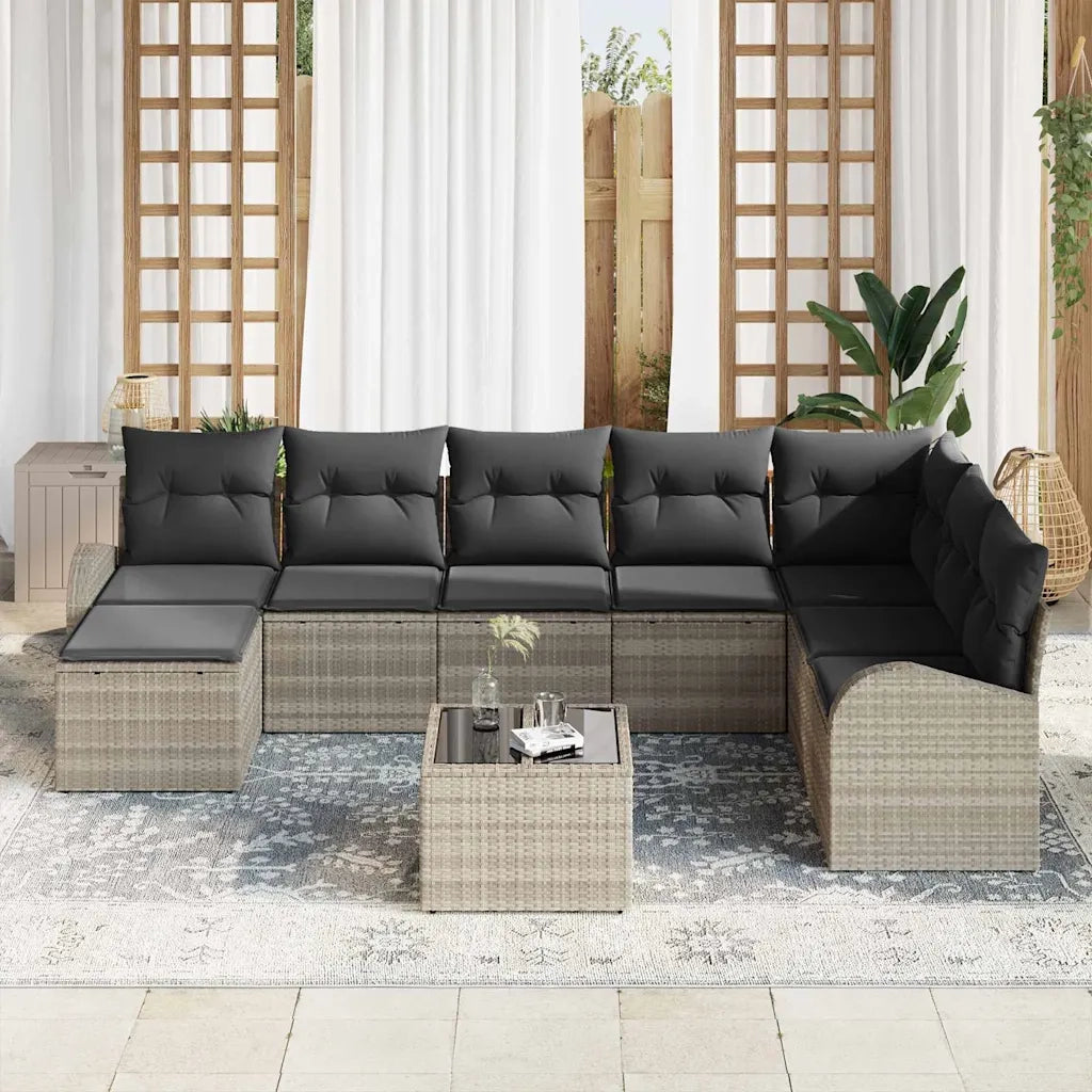 Set Divano da Giardino 9 pcs Grigio chiaro Poly Rattan 3346172