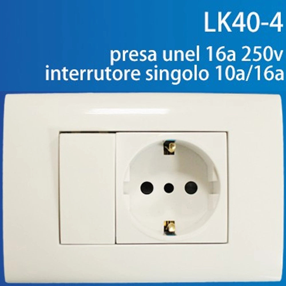Trade Shop - Placca Placchetta 2 Posti Completa 1 Interruttore Presa Shuko Incasso 503 -