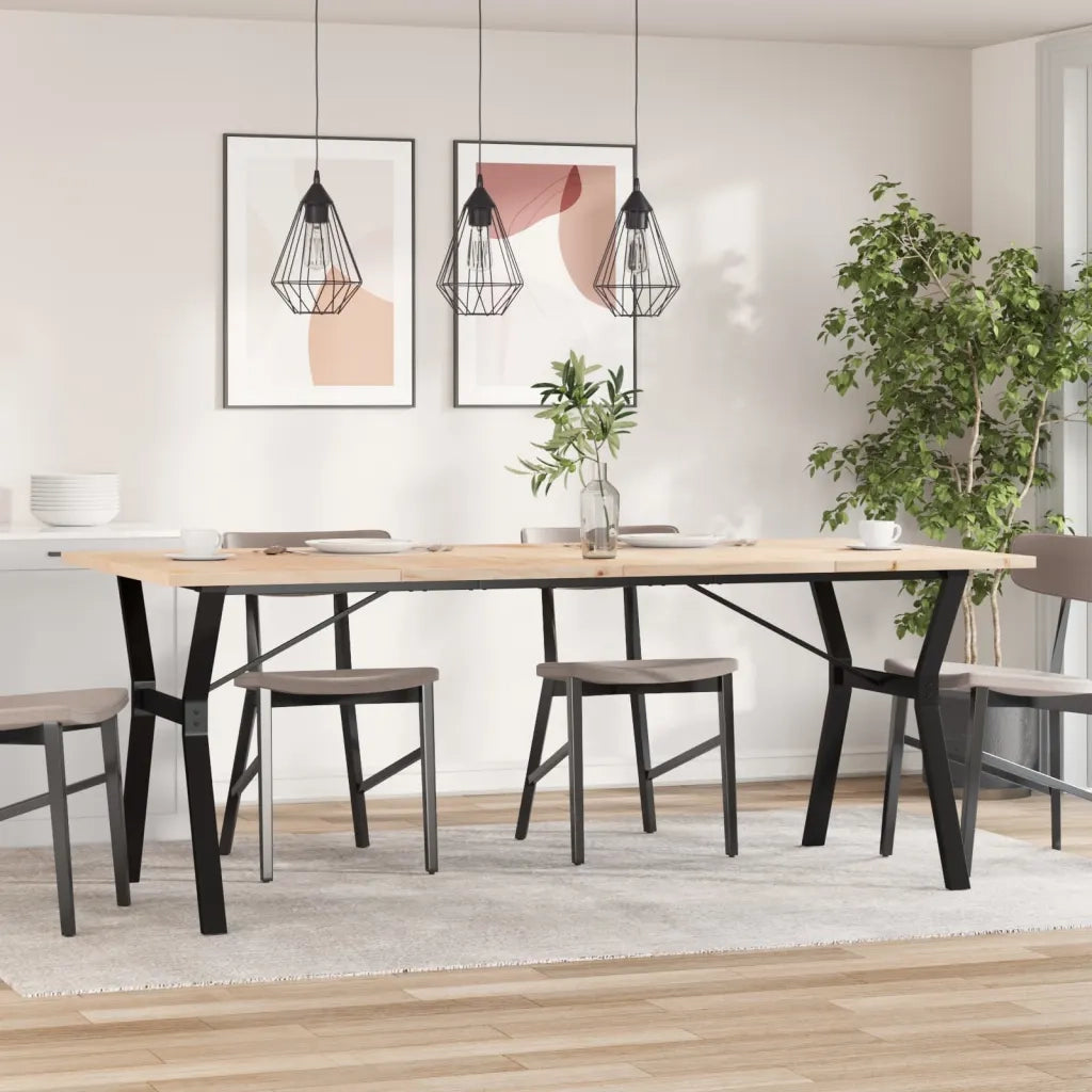 Tavolo Pranzo Telaio a Y 200x100x75,5 cm Legno Pino e Acciaio