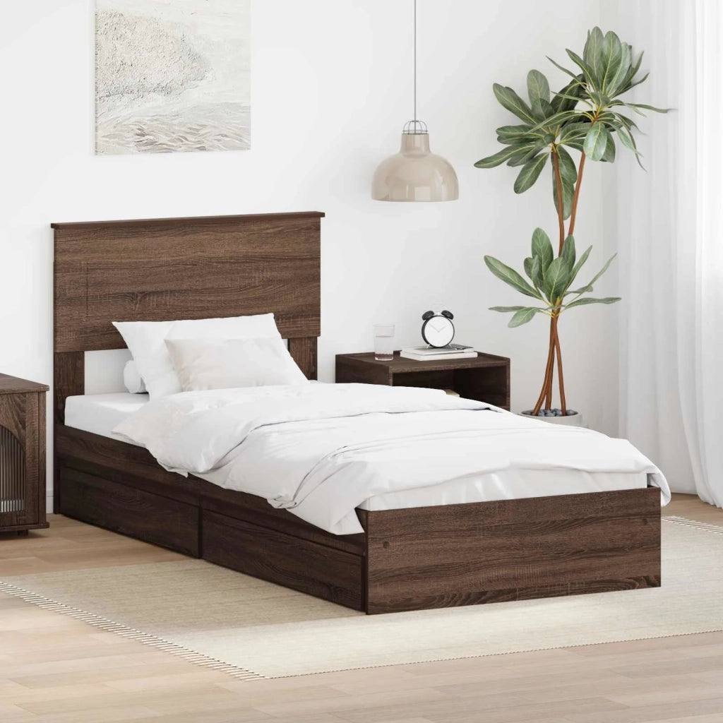 Letto con Contenitore con testiera Rovere Marrone 75 x 190 cm
