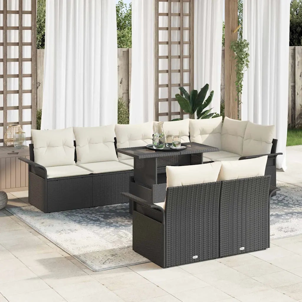 Set Divano da Giardino con cuscino 9 pcs Nero Poly Rattan 3348303