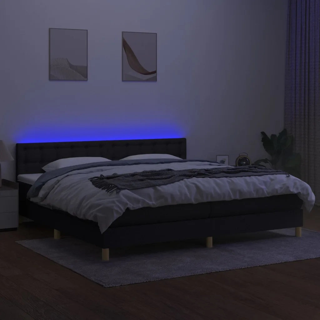 Letto a Molle Materasso e LED Nero 200x200cm in Tessuto 3134063