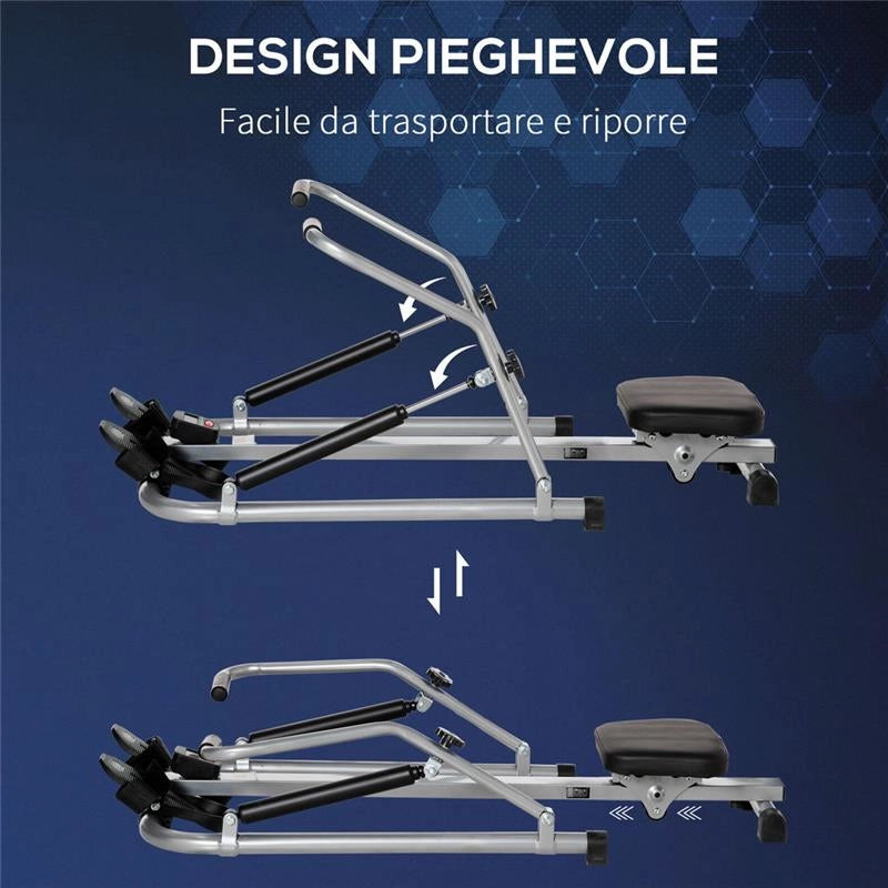 VOGATORE PIEGHEVOLE 4 LIVELLI DI RESISTENZA E DISPLAY ACCIAIO E ABS 129X70X70 CM