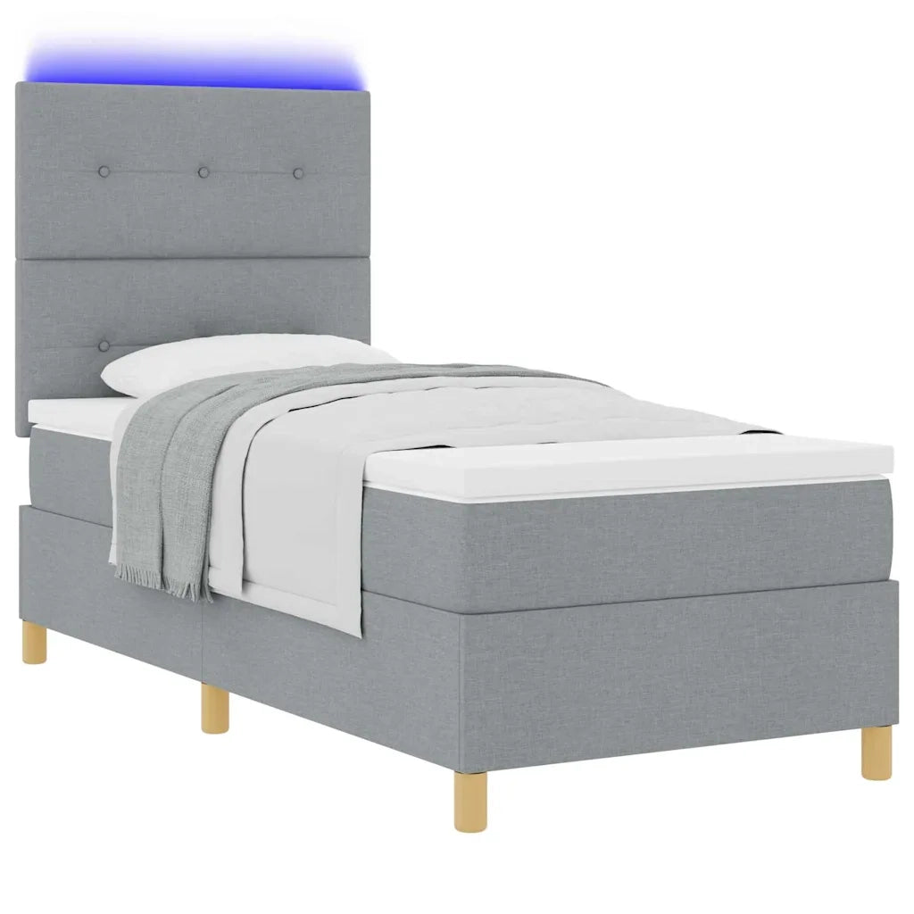 Letto a Sorgente LED Grigio chiaro 90 x 200 cm Tessuto