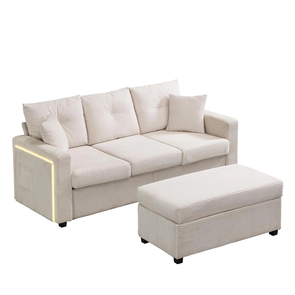 Set divano LED - Xylo - 3 posti + pouf, modulare a L