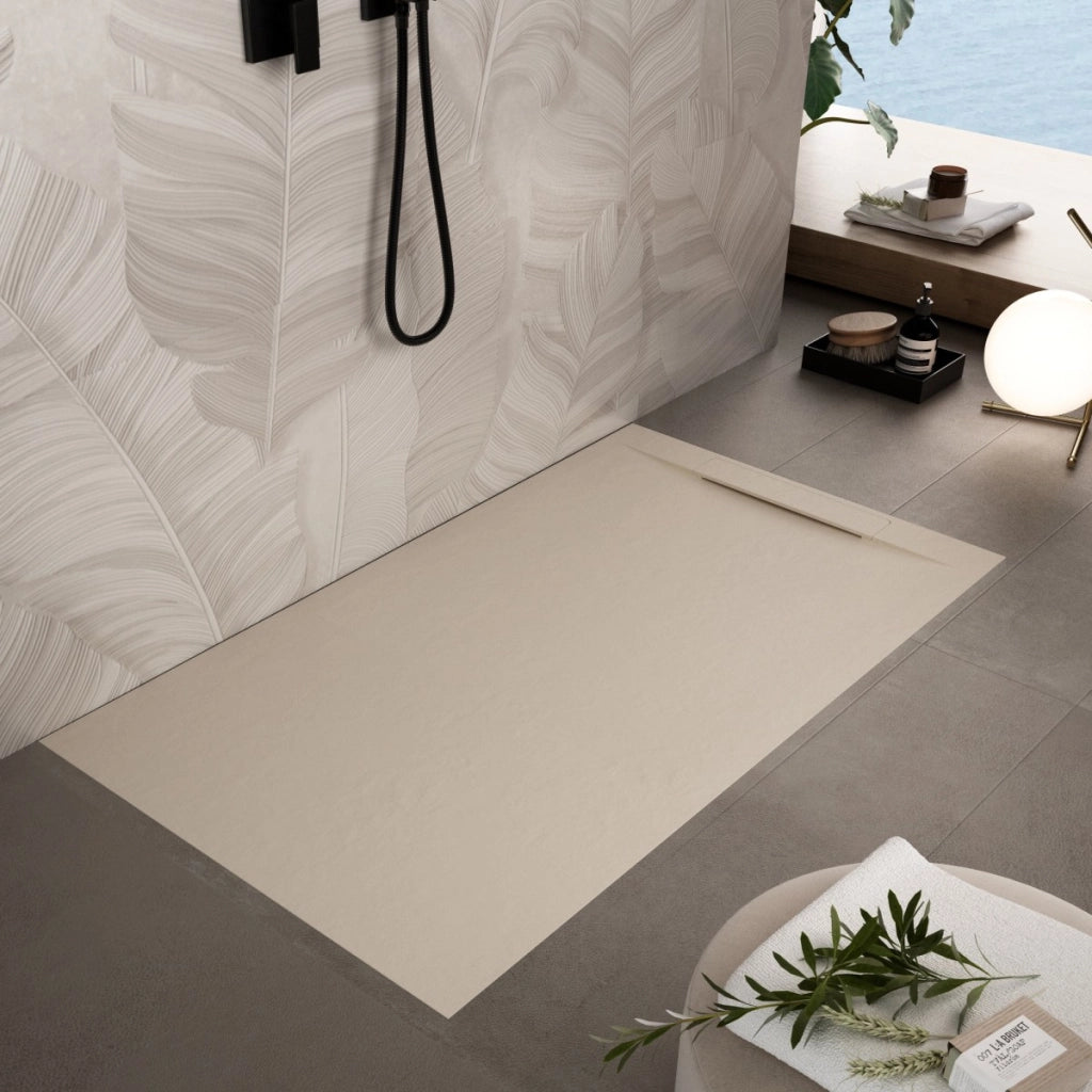 Piatto doccia in marmoresina crema effetto pietra cemento vincent, misura 70x130
