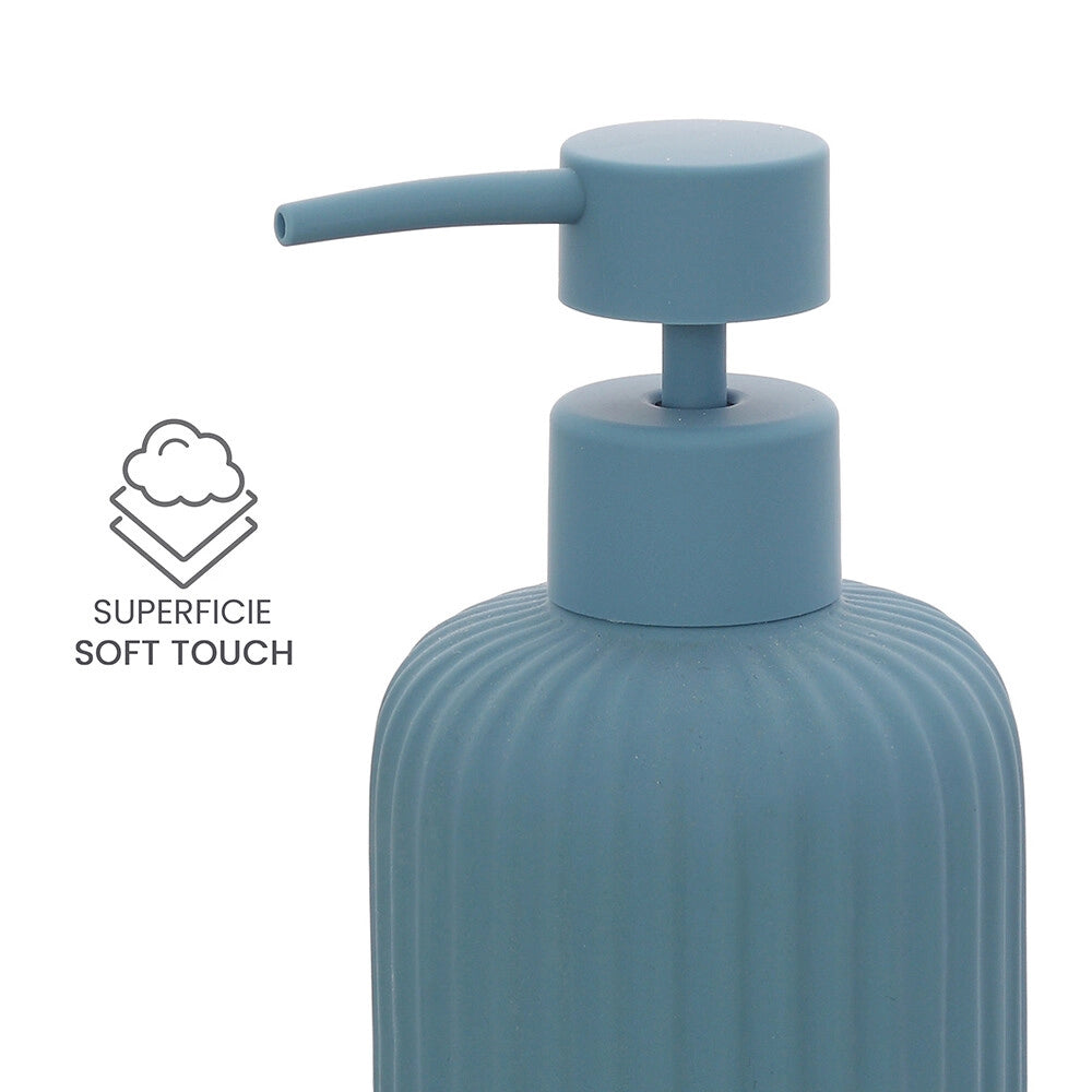 Set accessori bagno in ceramica blu con dispenser sapone e due portaspazzolini Spring