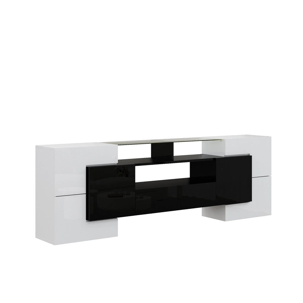 Mobile TV elegante - Zephmum - 200 cm - Bianco lucido e nero - LED