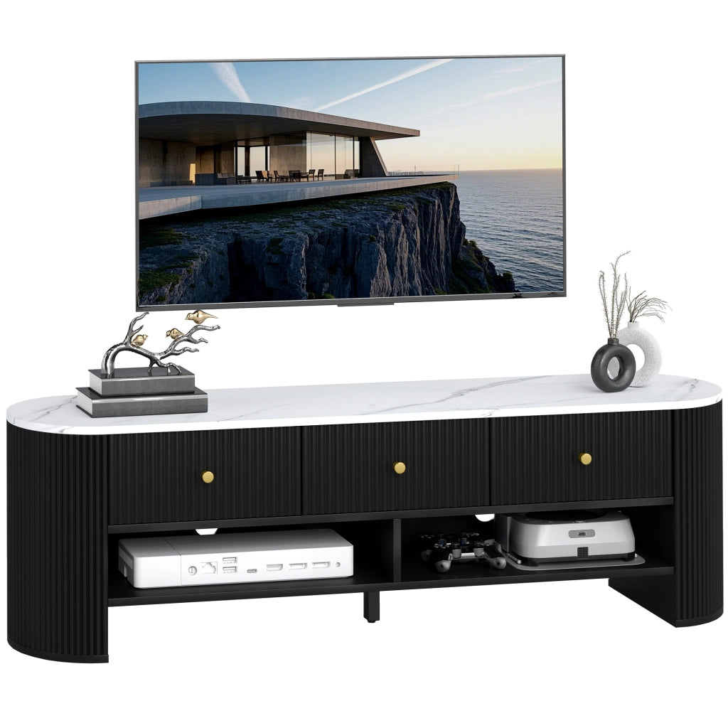Mobile TV 140 cm ¨C Xylo ¨C Effetto Marmo Nero con 3 Cassetti e 2 Ripiani