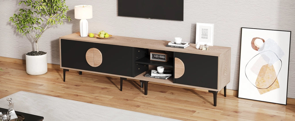 Lowboard TV 180 cm nero e rovere in truciolare