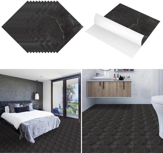Pavimento in PVC - Pavimenti in PVC - Pavimento in vinile - Pavimenti in vinile - Naturale - 30 cm x 30 cm x 1,5 mm - Spessore 1,5 mm - 55 piastrelle - Nero marmo