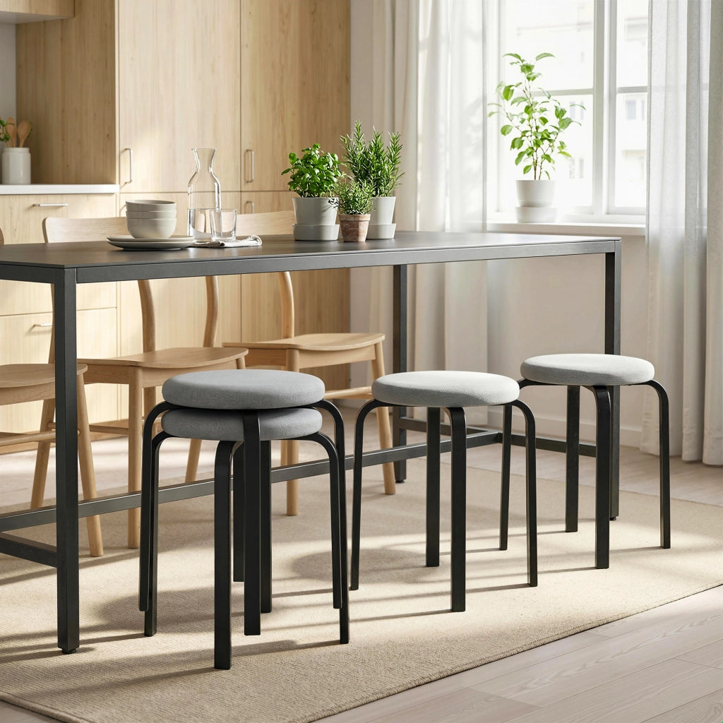 Sgabello Imbottito Rotondo Set 4 Pezzi ¨C Minimal ¨C Grigio