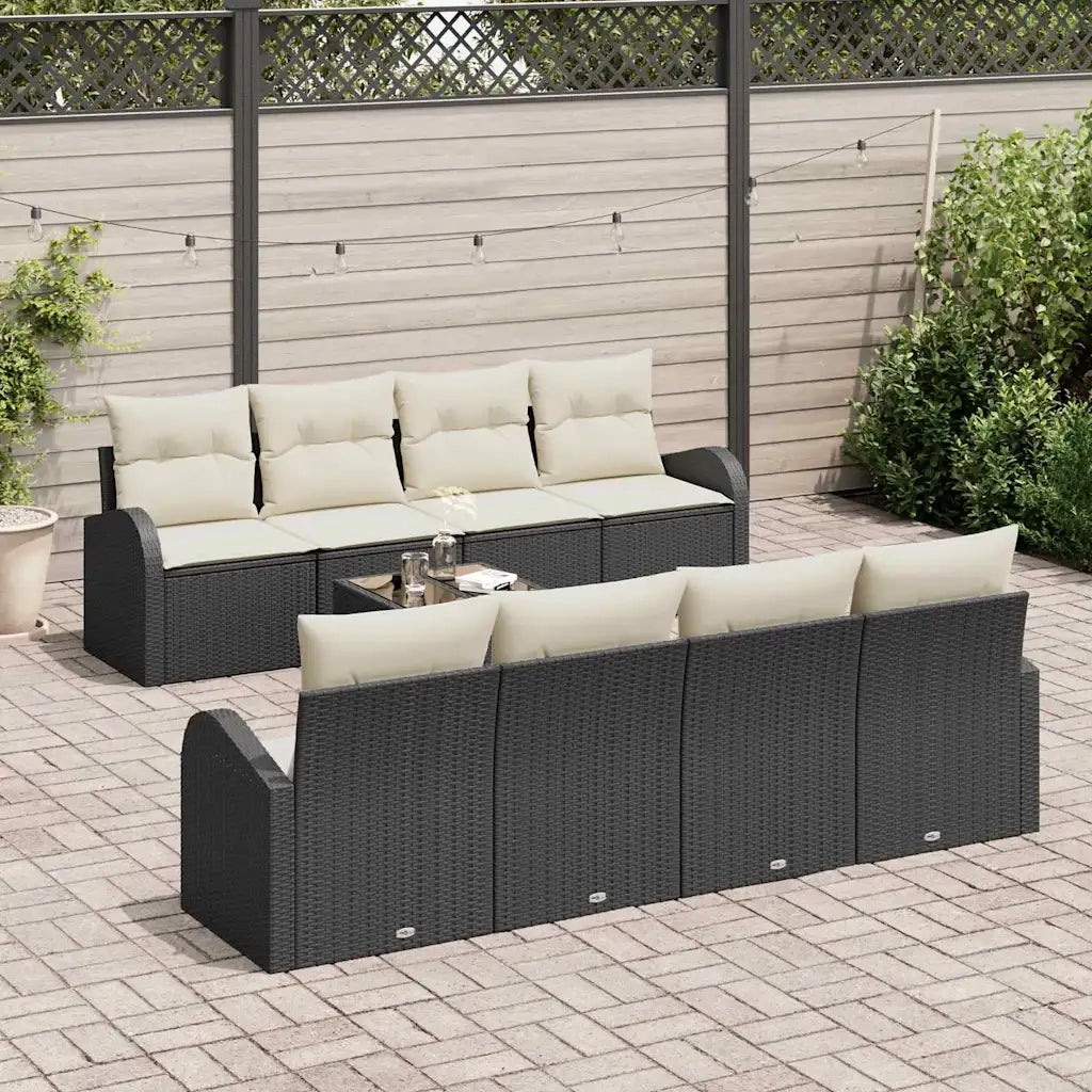Set Divano da Giardino Nero 55 x 55 x 37 cm polyrattan