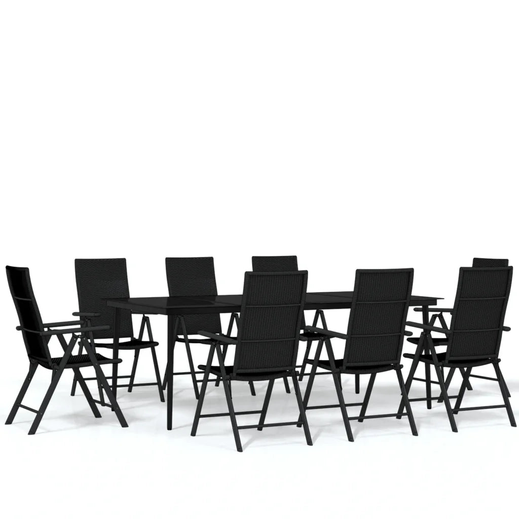 Set da Pranzo per Giardino 9 pz con Cuscini Nero 3099112