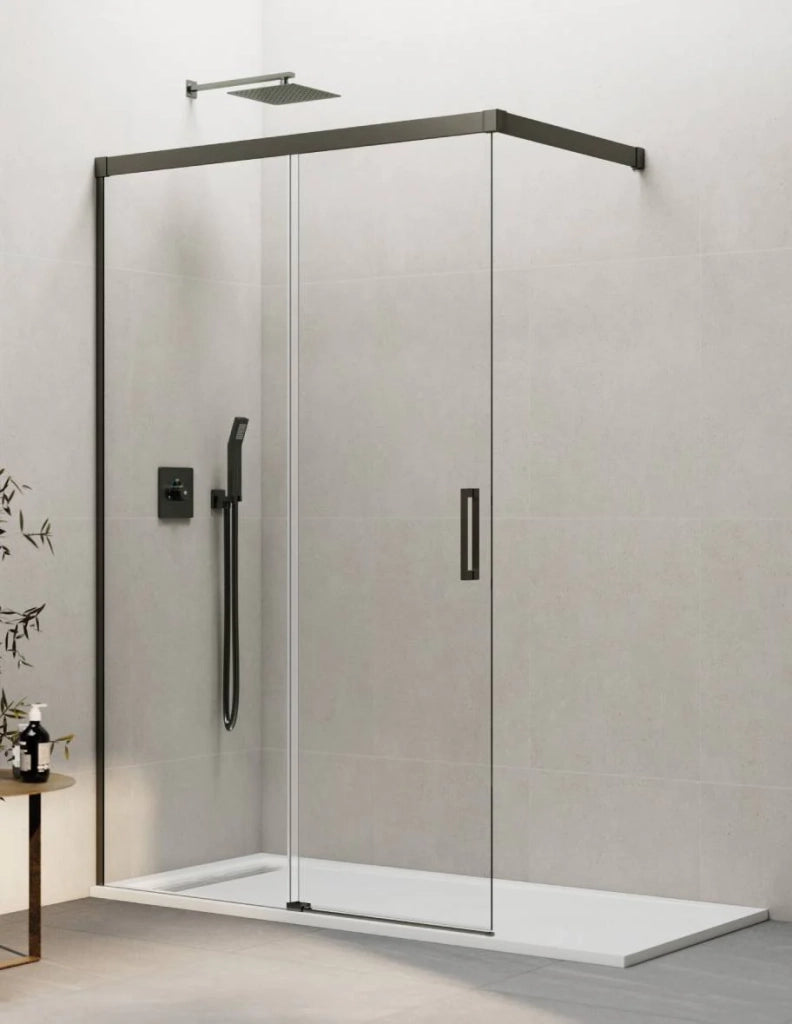 Porta doccia scorrevole 1+1 THALASSA (BASIC) walk-in 120 cm Profilo Titanio vetro trasparente